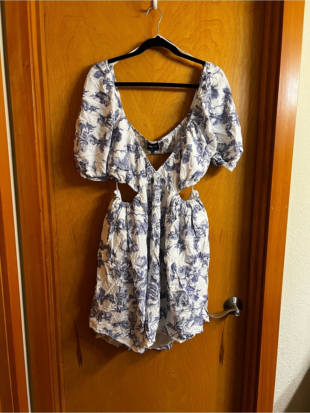 Bardot White and Blue Floral Cutout Mini Dress